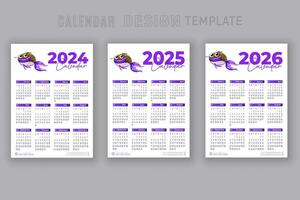 2024 a 2026 calendario diseño modelo para contento nuevo año planificador vector