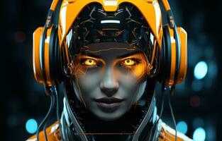 Cyberpunk woman portrait futuristic neon style photo