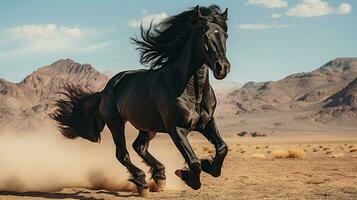 un negro caballo corriendo terminado el Desierto foto