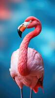 Exotic pink flamingo bird closeup photo