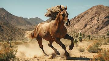 a horse running on the wide grass photo
