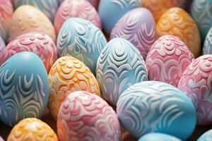 Colorful happy easter eggs pattern design pastel easter egg closeup photo