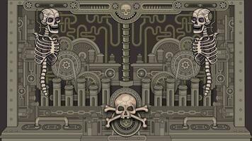 cartoon, animation Mechanical Texture and skull, dieselpunk video