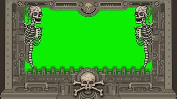 cartoon, animation Mechanical Texture and skull, dieselpunk with chroma key video