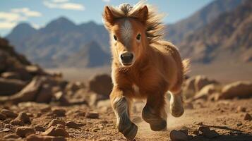 a Mini Pony Horse running over the desert photo