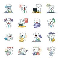 Bundle of Working Teddy Bear Flat Stickers of vector