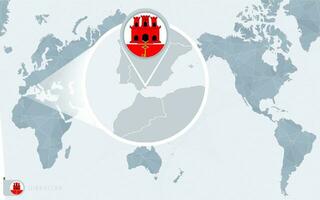 Pacific Centered World map with magnified Gibraltar. Flag and map of Gibraltar. vector