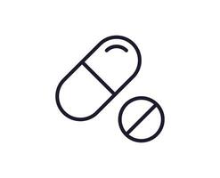 Pills concept. Single premium editable stroke pictogram perfect for logos, mobile apps, online shops and web sites. Vector symbol isolated on white background.