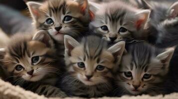 A group of adorable kittens cuddled up together photo