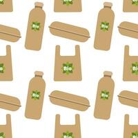 Pattern biodegradable packaging bag box container bottle. Ecology concept. vector