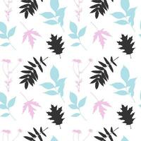 Leaf pattern pink blue black colors, stamp leaves, white background. vector