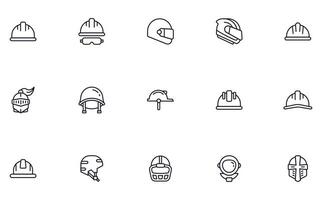 Collection of modern helmet outline icons. Set of modern illustrations for mobile apps, web sites, flyers, banners etc isolated on white background. Premium quality signs. vector