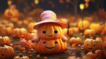 Cute halloween 3d character background photo illustration