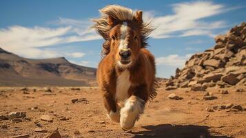 a Mini Pony Horse running over the desert photo