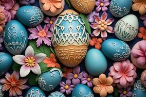 Colorful happy easter eggs pattern design pastel easter egg closeup photo