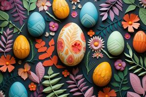 Colorful happy easter eggs pattern design pastel easter egg closeup photo