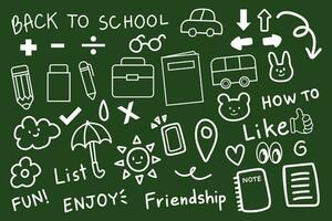 doodle hand drawn for back to school concept isolated on green background vector
