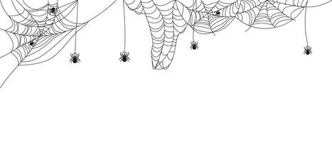 Spiderweb template with spiders for Halloween banner design. Abstract texture of insect traps. Isolated graphic template. Vector illustration.