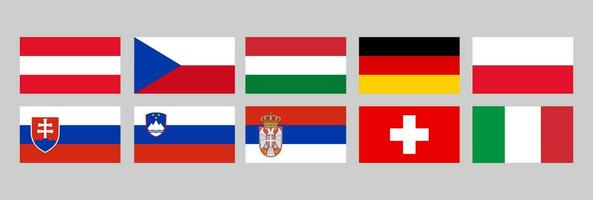European country flags, Austria, Czech, Hungary, Germany, Poland, Serbia, Slovakia, Slovenia, Switzerland, Italy vector