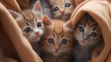 A group of adorable kittens cuddled up together photo