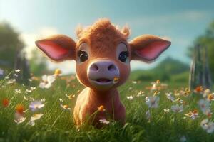 Adorable  baby cow outdoor AI Generated photo