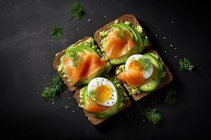 Sandwich with eggs, salad and cucumber AI Generated photo