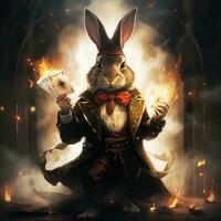 un Conejo con un magia traje foto