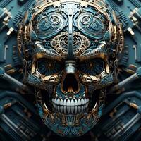 skull image with robotic texture photo