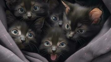 A group of adorable kittens cuddled up together photo