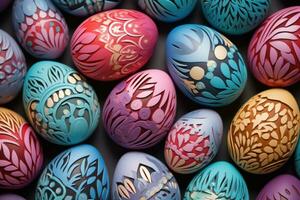 Colorful happy easter eggs pattern design pastel easter egg closeup photo