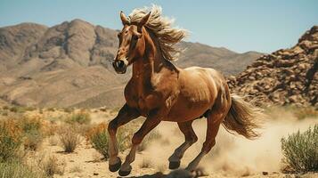 a horse running on the wide grass photo