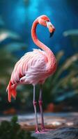 Exotic pink flamingo bird closeup photo