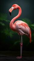 Exotic pink flamingo bird closeup photo