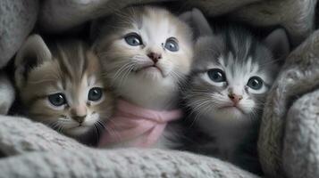 A group of adorable kittens cuddled up together photo