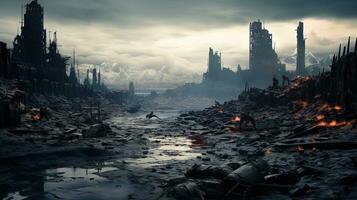 warzone desolate, digital art illustration, Generative AI photo