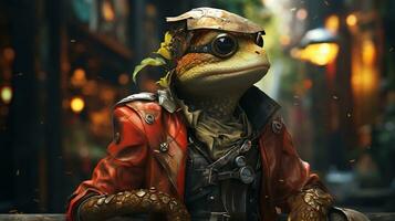 salamander bounty hunter, digital art illustration, Generative AI photo