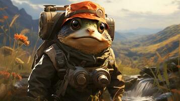 toad explorer, digital art illustration, Generative AI photo