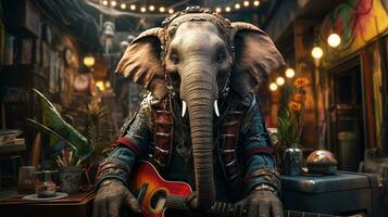 elephant gentle punk rocker, digital art illustration, Generative AI photo