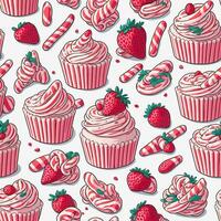 Strawberry capcake seamless pattern photo