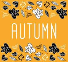 Border Frame Made of Hand Drawn Autumn Black and White Leaves on Yellow Background vector