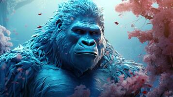 peaceful aquamarine gorilla, digital art illustration, Generative AI photo