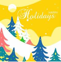 illustration design with images of trees and snow on a yellow background with the words happy holiday vector