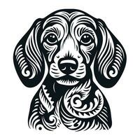 A dachshund dog portrait with a floral Polynesian pattern. Simple vector illustration, isolated on a white background.