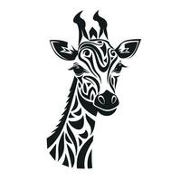 Black and white silhouette of a giraffe's head as a symbol of grace and elegance. Simple vector illustration, isolated on white background.