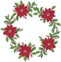 Isolated Red Poinsettia With Holly Leaves vector