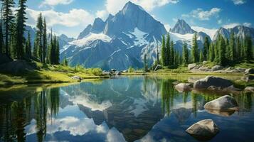 nature majestic rockies reflections ai generated photo