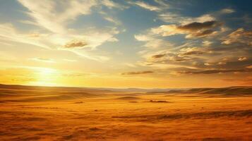 scenic grassland sunset golden ai generated photo