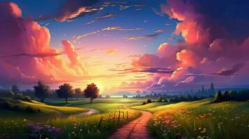 nature countryside sunsets vibrant ai generated photo