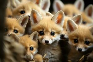 multiple fennec foxes packed together. generative ai photo