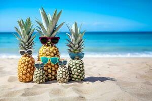 Fresh pineapple fruits and summer time with generative Ai. photo